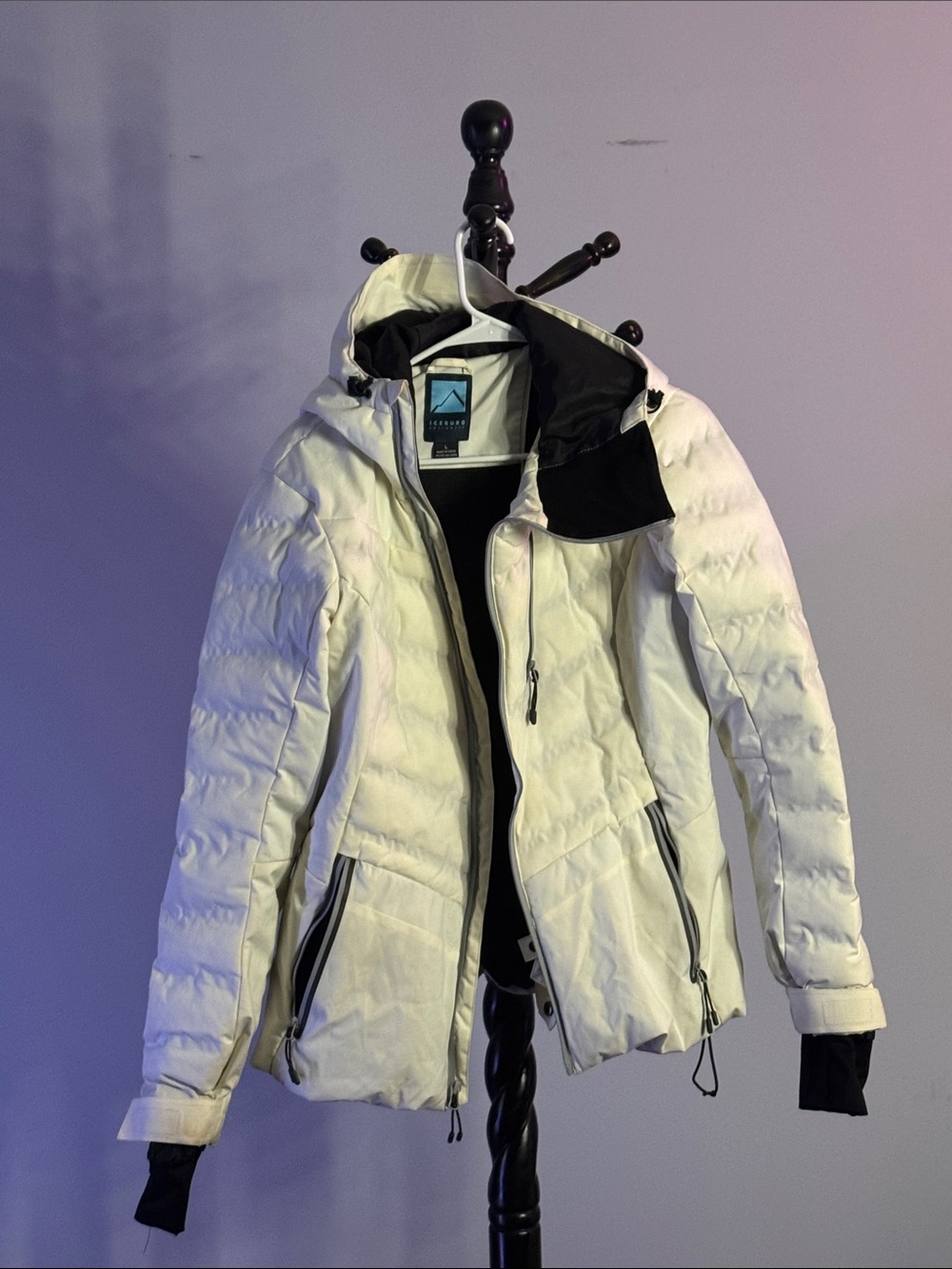 Iceburg White Hooded Ski Jacket with Black Trim